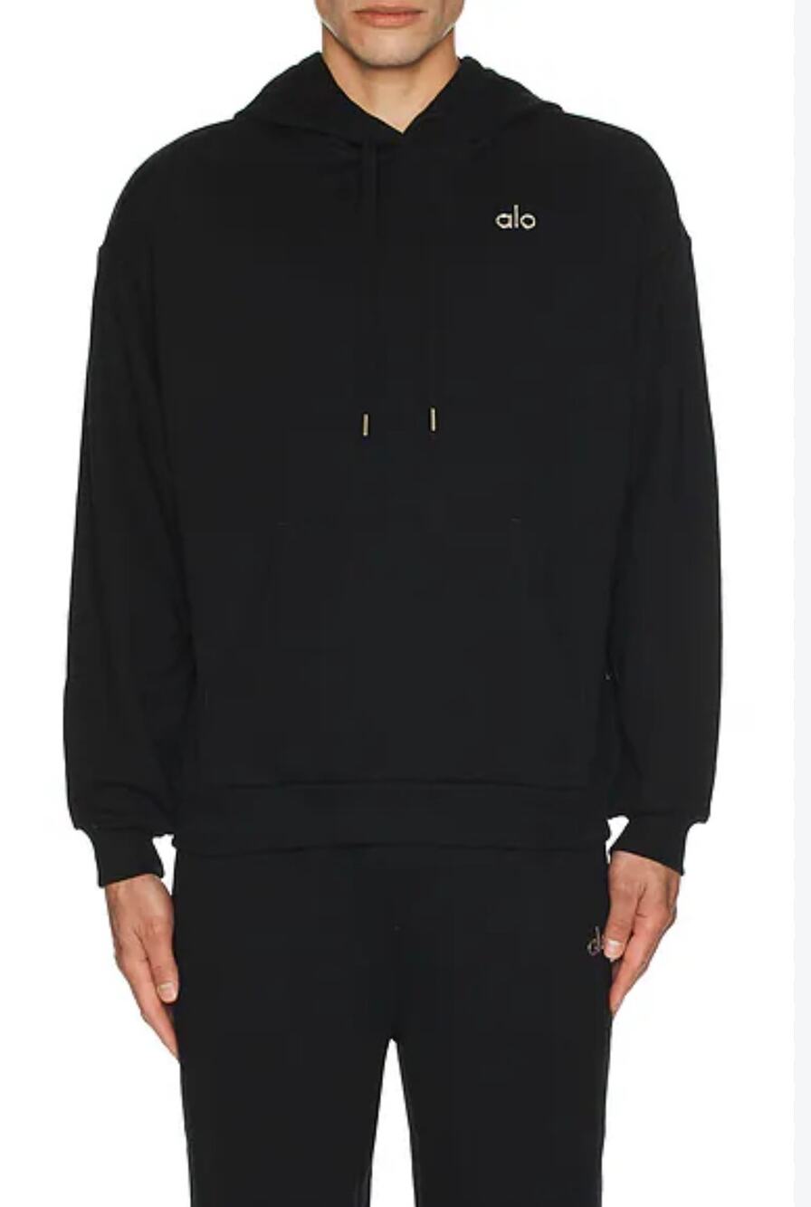 ALO Accolade Unisex Hoodie Silver Logo Black Size XL